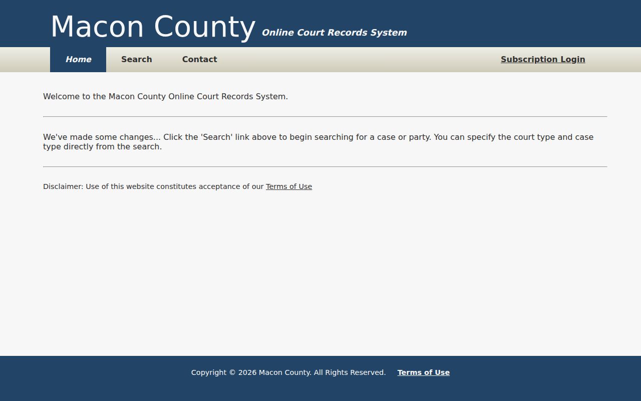 Macon County docket search Online Court Records landing page
