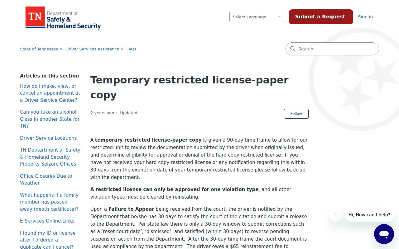 Tennessee failure-to-appear instructions for Macon County traffic court records